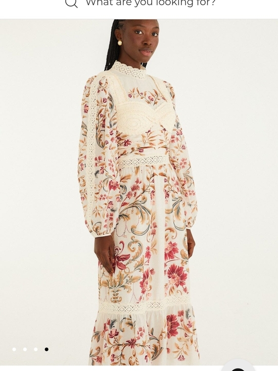 FARM Rio Dresses & Skirts - Farm Rio cream royal garden long sleeve crochet midi dress